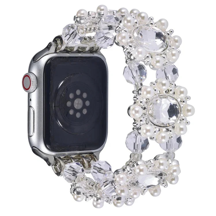 Beaded Pearl Gemstone Bracelet Watch Band, For Apple Watch SE 40mm, For Apple Watch SE 44mm, For Apple Watch Series 6 40mm, For Apple Watch Series 6 44mm, For Apple Watch Series 5 44mm, For Apple Watch Series 5 40mm, For Apple Watch Series 4 44mm