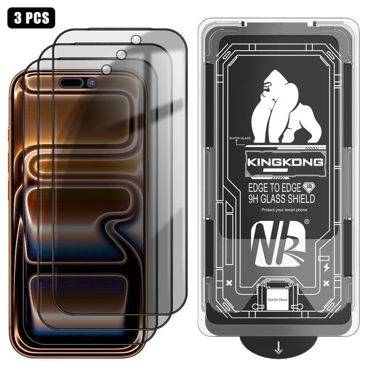 3pcs Easy Install Box Dust-Free 3D Curved Edge Privacy Electroplated Explosion-Proof Tempered Glass Film, For iPhone 17 Pro Max, For iPhone 17 Pro, For iPhone 17, For iPhone Air, For iPhone 16 Pro Max, For iPhone 16 Pro, For iPhone 16