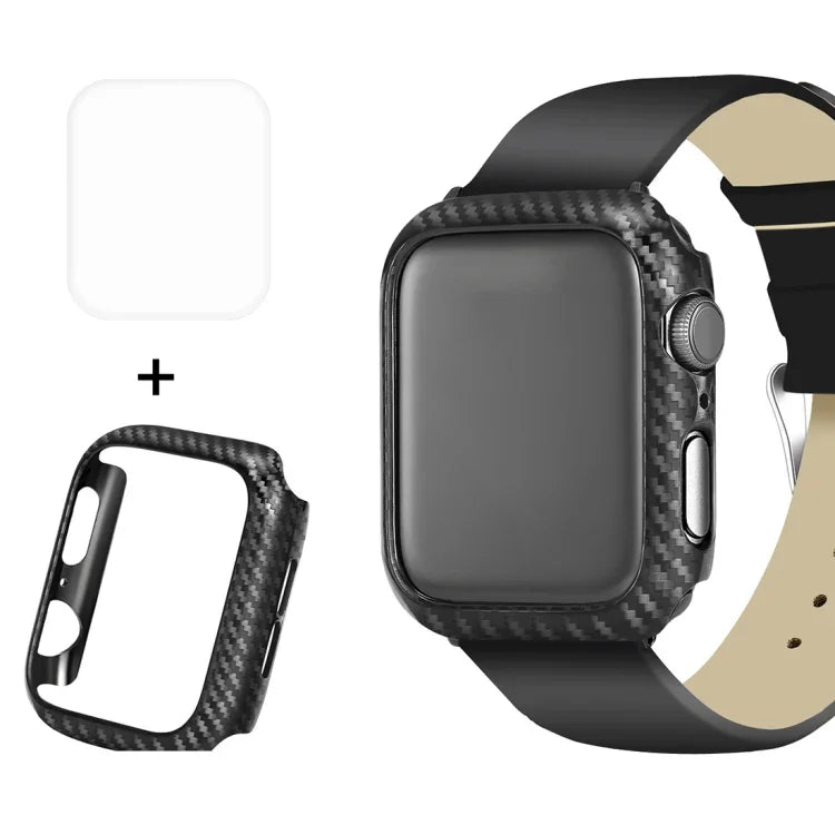 ENKAY Hat-Prince 2 trong 1 vỏ bảo vệ TPU họa tiết sợi carbon + miếng dán màn hình cong PET 3D uốn nhiệt HD cho Apple Watch Series 6 / 5 / 4 / Watch SE 40mm, dành cho Apple Watch Series 6 / 5 / 4 / Watch SE 40mm