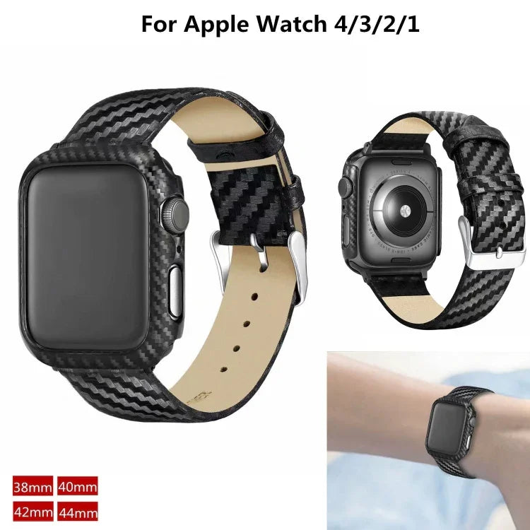 Dây Da Thật Sợi Carbon + Khung cho Apple Watch Series 3 & 2 & 1 38mm, Apple Watch Series 3 & 2 & 1 38mm
