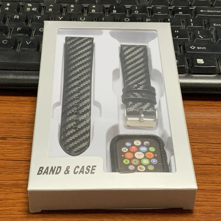 Dây Da Thật Sợi Carbon + Khung cho Apple Watch Series 3 & 2 & 1 38mm, Apple Watch Series 3 & 2 & 1 38mm