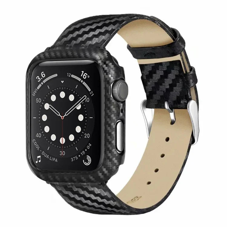 Dây da thật sợi carbon + khung cho Apple Watch Series 3 & 2 & 1 42mm, Apple Watch Series 3 & 2 & 1 42mm