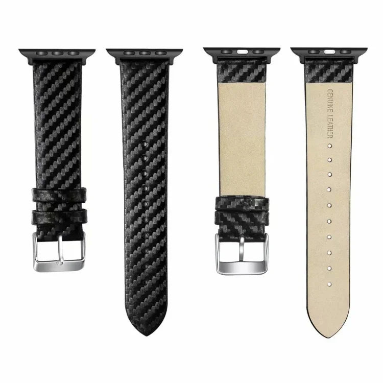 Dây da thật sợi carbon + khung cho Apple Watch Series 3 & 2 & 1 42mm, Apple Watch Series 3 & 2 & 1 42mm