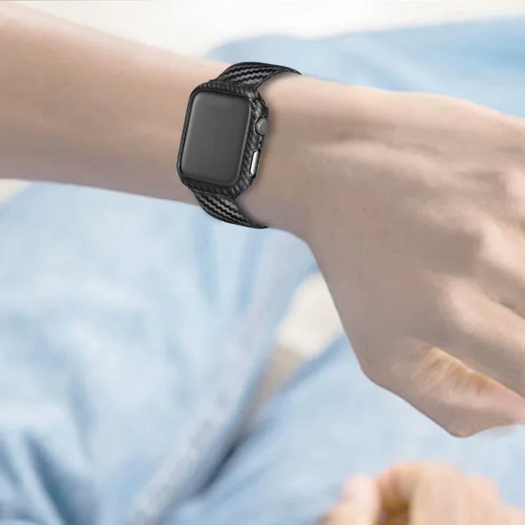 Dây da thật sợi carbon + khung cho Apple Watch Series 3 & 2 & 1 42mm, Apple Watch Series 3 & 2 & 1 42mm