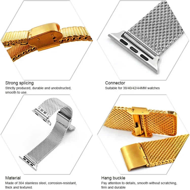 Dây đồng hồ Milanese thép không gỉ 304 có đầu nối cho Apple Watch Series 10 42mm / 9&8&7 41mm / SE 3&SE 2&6&SE&5&4 40mm / 3&2&1 38mm, Dành cho Apple Watch Series 7 41mm / & 6 & SE & 5 & 4 40mm