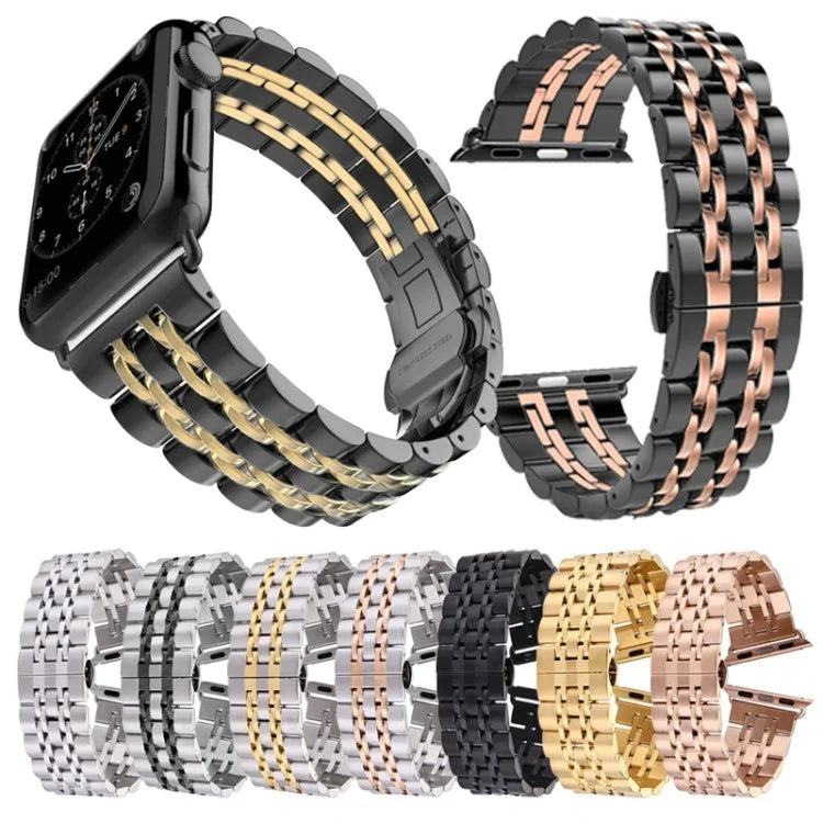 Dây đồng hồ thép không gỉ 7 hạt khóa bướm giấu 20mm cho Apple Watch 38mm (Bạc Vàng), 20mm dành cho nữ