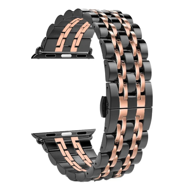 Dây đồng hồ thép không gỉ 7 hạt khóa bướm ẩn cho Apple Watch 42mm (Bạc Vàng), 20mm nữ