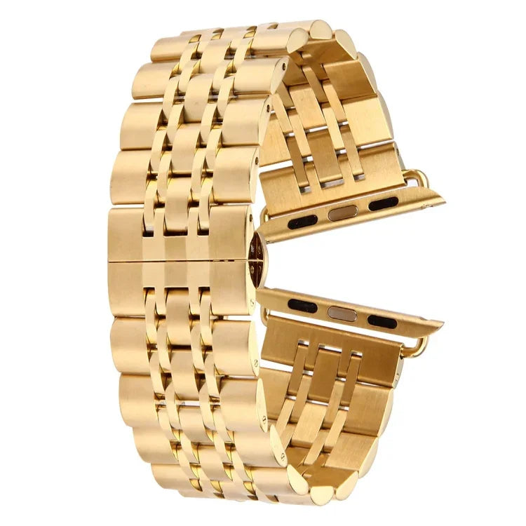 Dây đồng hồ thép không gỉ 7 hạt khóa bướm ẩn cho Apple Watch 42mm (Bạc Vàng), 20mm nữ