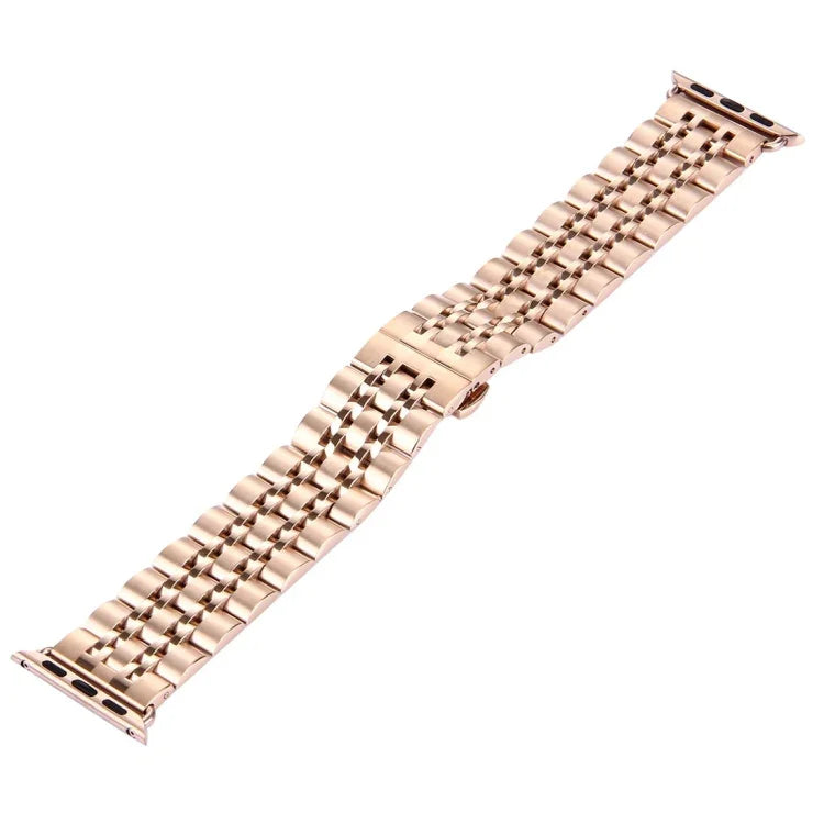 Dây đồng hồ thép không gỉ 7 hạt khóa bướm ẩn cho Apple Watch 42mm (Bạc Vàng), 20mm nữ