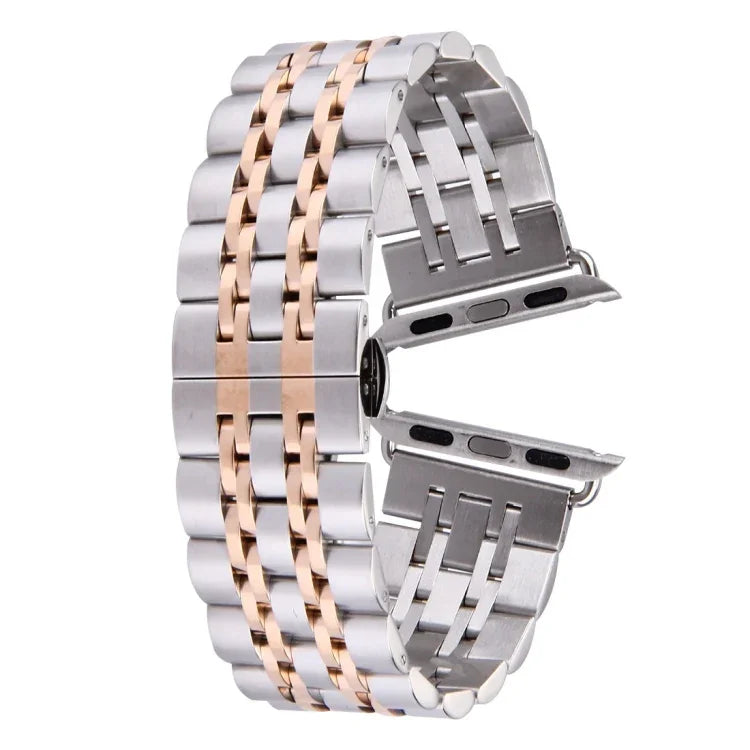 Dây đồng hồ thép không gỉ 7 hạt khóa bướm ẩn cho Apple Watch 42mm (Bạc Vàng), 20mm nữ