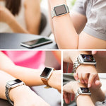 Dây đồng hồ thép không gỉ 7 hạt khóa bướm ẩn cho Apple Watch 42mm (Bạc Vàng), 20mm nữ