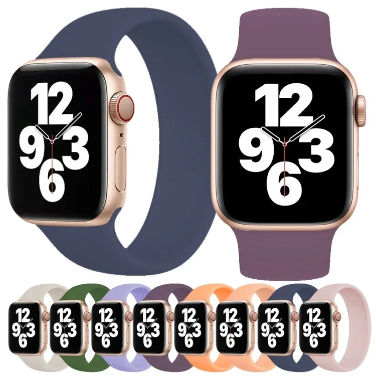 Dây đồng hồ silicone co giãn màu trơn cho Apple Watch Series 10 42mm / 9&8&7 41mm / SE 3&SE 2&6&SE&5&4 40mm / 3&2&1 38mm, Size:S 130mm