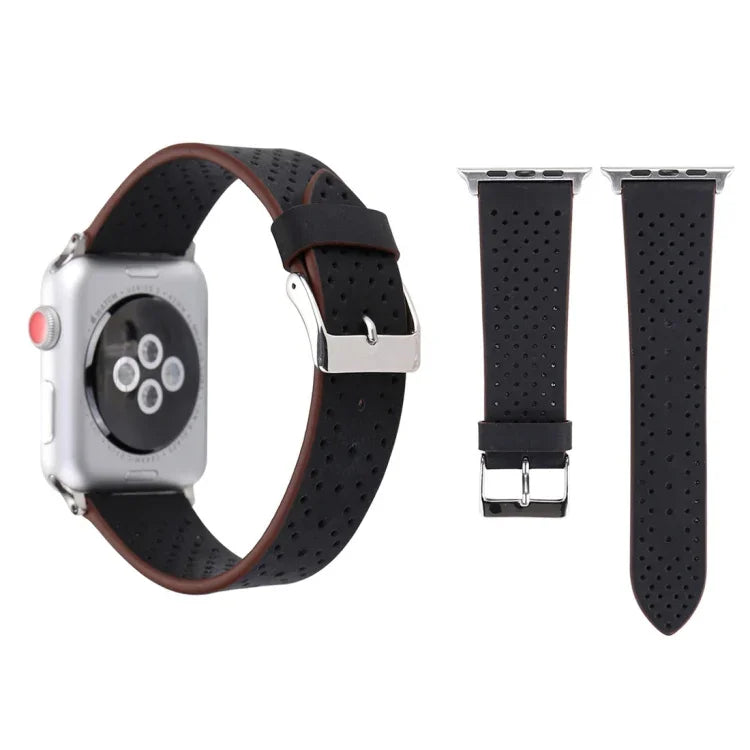 Dây đồng hồ da thật họa tiết lỗ đơn giản thời trang cho Apple Watch Series 10 42mm / 9&8&7 41mm / SE 3&SE 2&6&SE&5&4 40mm / 3&2&1 38mm, 38mm