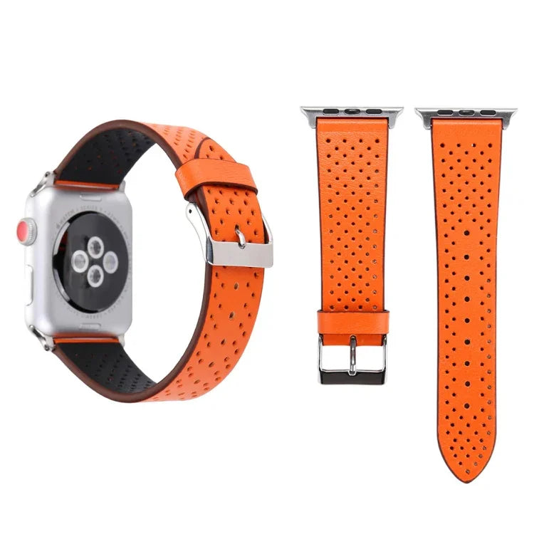 Dây đồng hồ da thật họa tiết lỗ đơn giản thời trang cho Apple Watch Series 10 42mm / 9&8&7 41mm / SE 3&SE 2&6&SE&5&4 40mm / 3&2&1 38mm, 38mm