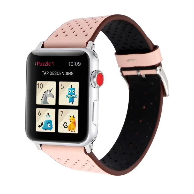 Dây đồng hồ da thật họa tiết lỗ đơn giản thời trang cho Apple Watch Series 10 42mm / 9&8&7 41mm / SE 3&SE 2&6&SE&5&4 40mm / 3&2&1 38mm, 38mm
