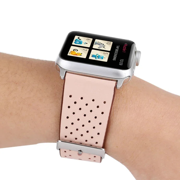 Dây đồng hồ da thật họa tiết lỗ đơn giản thời trang cho Apple Watch Series 10 42mm / 9&8&7 41mm / SE 3&SE 2&6&SE&5&4 40mm / 3&2&1 38mm, 38mm