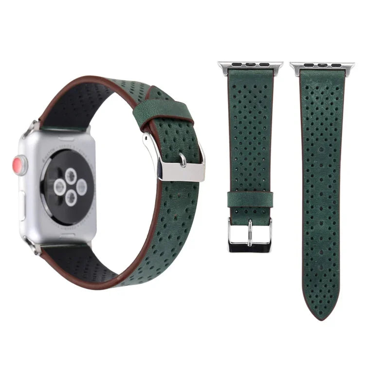 Dây đồng hồ da thật họa tiết lỗ đơn giản thời trang cho Apple Watch Series 10 42mm / 9&8&7 41mm / SE 3&SE 2&6&SE&5&4 40mm / 3&2&1 38mm, 38mm