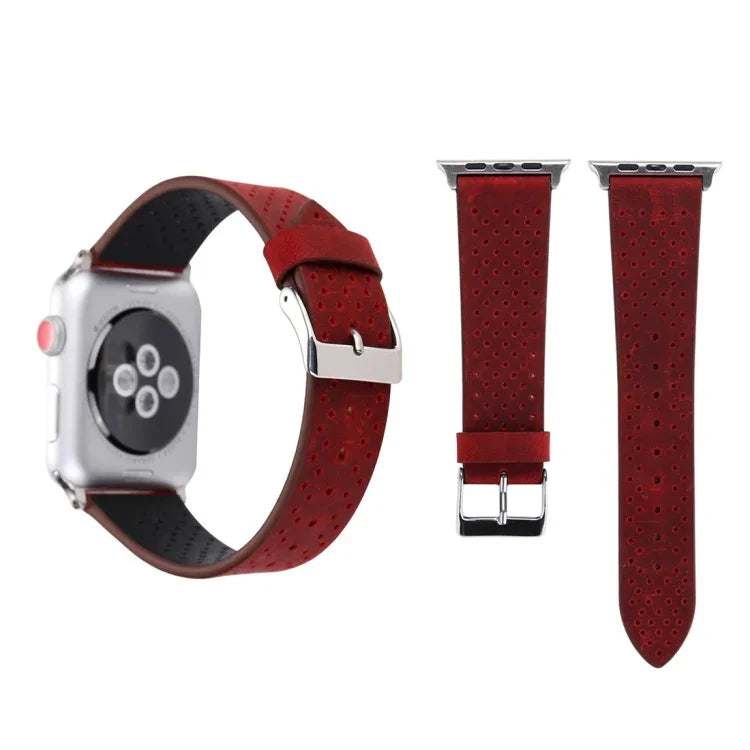 Dây đồng hồ da thật họa tiết lỗ đơn giản thời trang cho Apple Watch Series 10 42mm / 9&8&7 41mm / SE 3&SE 2&6&SE&5&4 40mm / 3&2&1 38mm, 38mm