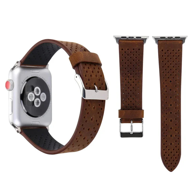 Dây đồng hồ da thật họa tiết lỗ đơn giản thời trang cho Apple Watch Series 10 42mm / 9&8&7 41mm / SE 3&SE 2&6&SE&5&4 40mm / 3&2&1 38mm, 38mm