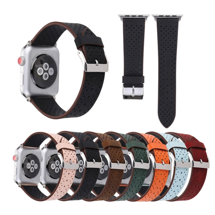 Dây đồng hồ da thật thời trang đơn giản họa tiết lỗ, 42mm, Dành cho Apple Watch Ultra 49mm & Watch Ultra 2 49mm / Series 10 46mm / 9&8&7 45mm / SE 3&SE 2&6&SE&5&4 44mm / 3&2&1 42mm