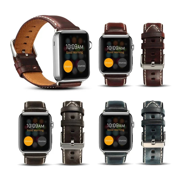 Dây đồng hồ da sáp dầu Denior phong cách cổ điển cho Apple Watch Series 7 45mm / 6 & SE & 5 & 4 44mm / 3 & 2 & 1 42mm