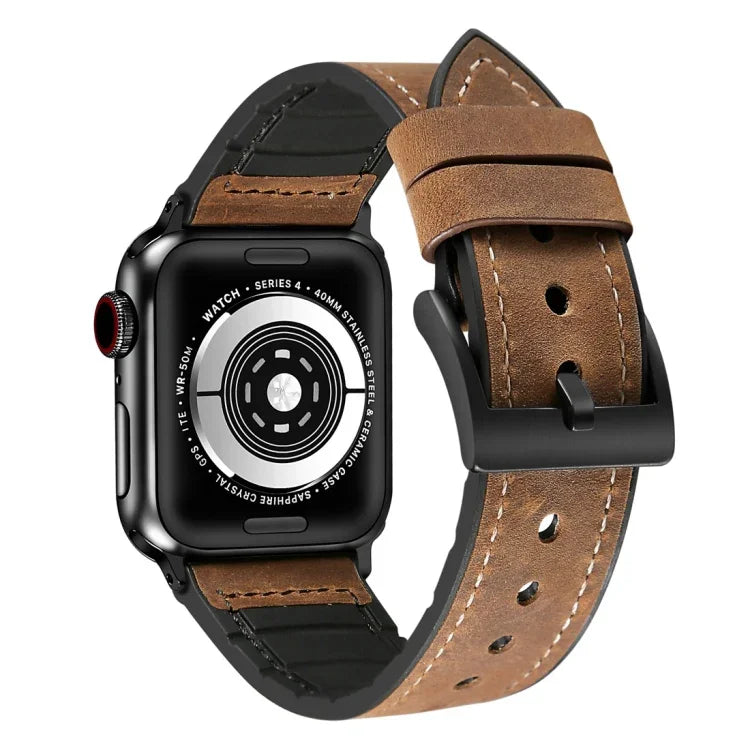 Dây đồng hồ TPU họa tiết Crazy Horse + Thép không gỉ cho Apple Watch Series 7 45mm / 6 & SE & 5 & 4 44mm / 3 & 2 & 1 42mm, 44mm