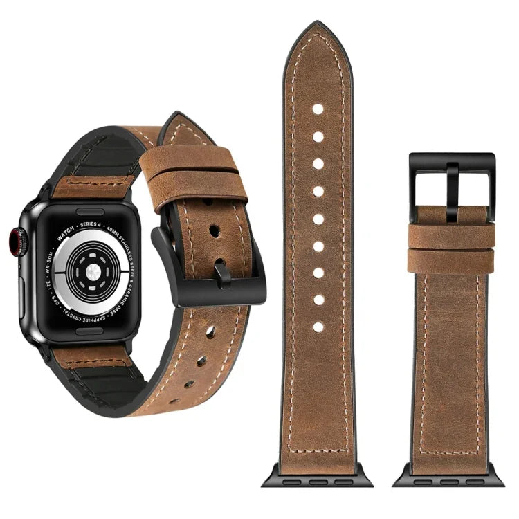 Dây đồng hồ TPU họa tiết Crazy Horse + Thép không gỉ cho Apple Watch Series 7 41mm / 6 & SE & 5 & 4 40mm / 3 & 2 & 1 38mm, 40mm