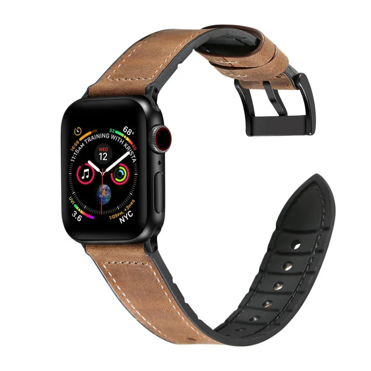 Dây đồng hồ TPU họa tiết Crazy Horse + Thép không gỉ cho Apple Watch Series 7 41mm / 6 & SE & 5 & 4 40mm / 3 & 2 & 1 38mm, 40mm