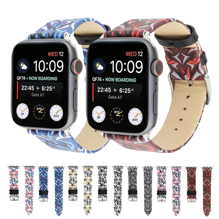 Dây đồng hồ da thật in họa tiết gai cho Apple Watch Series 10 42mm / 9&8&7 41mm / SE 3&SE 2&6&SE&5&4 40mm / 3&2&1 38mm, 40mm