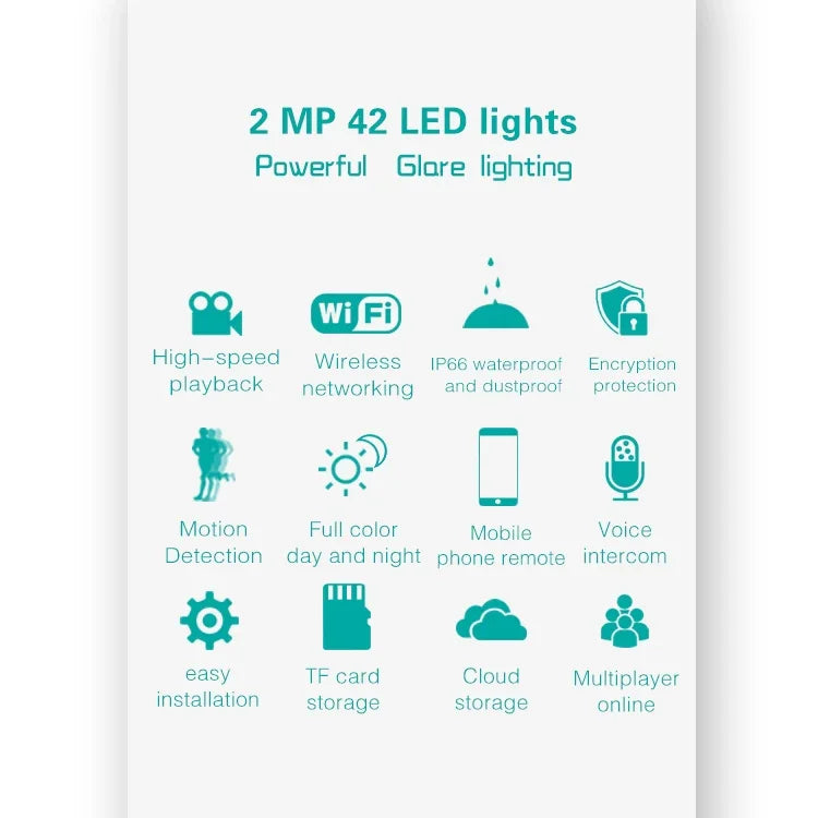 Camera thông minh đèn sân vườn DP16 2.0 Megapixel 42 đèn LED, Hỗ trợ phát hiện chuyển động / nhìn ban đêm / đàm thoại / thẻ TF, Phích cắm AU, DP16