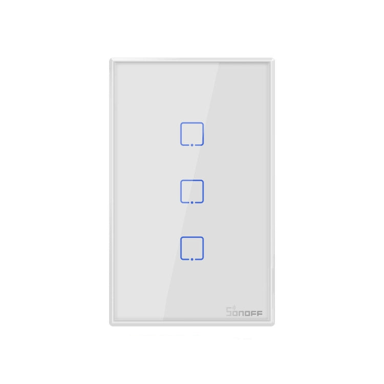 Công Tắc Tường Cảm Ứng Kính Cường Lực 120mm Sonoff T2, Công Tắc Cảm Ứng Đèn Nhà Thông Minh, Tương Thích Alexa và Google Home, AC 100V-240V, Phích Cắm Mỹ, 120mm/ 3 Phích Cắm Mỹ