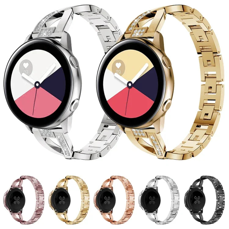 Dây đeo đồng hồ thép không gỉ hình kim cương chữ X cho Galaxy Watch Active 20mm