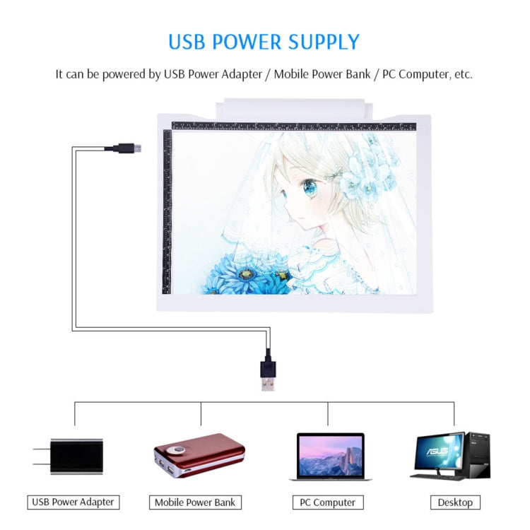 Đèn bảng vẽ LED A4-19 6.5W có 3 mức độ sáng điều chỉnh được, có cáp USB