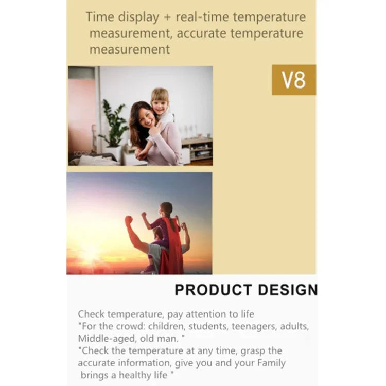 Vòng Đeo Tay Thông Minh Giám Sát Nhiệt Độ V8, Phạm Vi Đo Nhiệt Độ: 30-45 Độ C