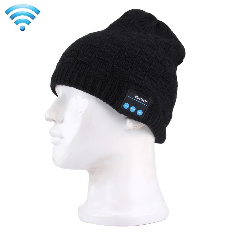 Mũ len Bluetooth họa tiết vuông ấm áp mùa đông có mic cho bé trai & bé gái & người lớn