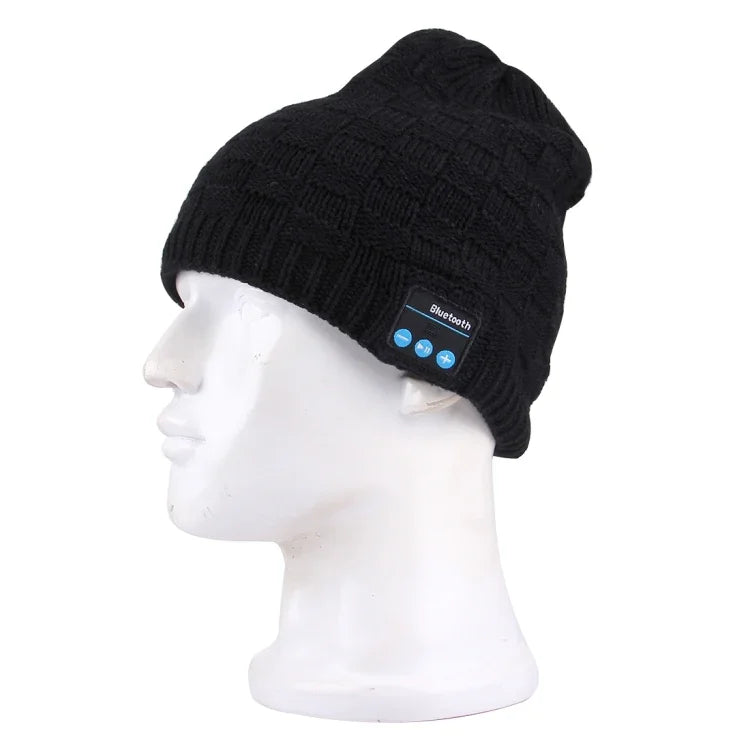 Mũ len Bluetooth họa tiết vuông ấm áp mùa đông có mic cho bé trai & bé gái & người lớn