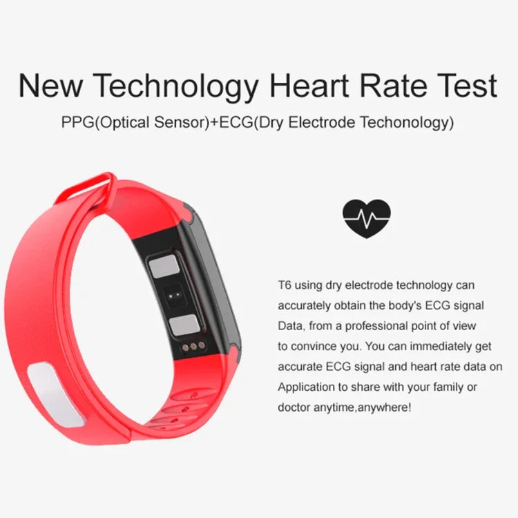 Vòng Đeo Tay Thể Dục TLW T6 Màn Hình OLED 0.96 inch, Hỗ trợ Chế Độ Thể Thao / ECG / Đo Nhịp Tim / Huyết Áp / Theo Dõi Giấc Ngủ, T6 Đen, T6 Xanh, T6 Đỏ