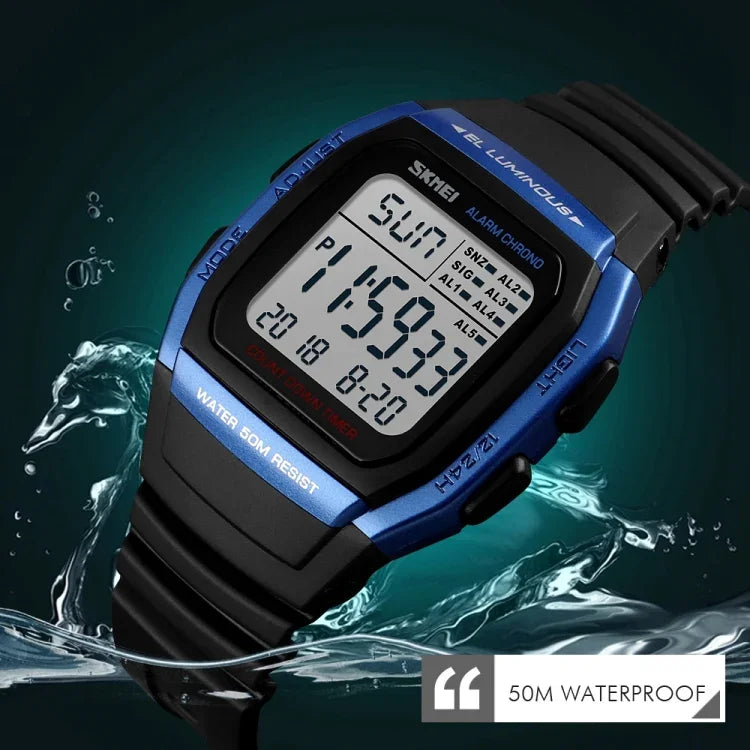 SKMEI 1278 Fashionable Outdoor 50m Waterproof Digital Watch Student Sports Wrist Watch Support 5 Group Alarm Clocks (Titanium), SKMEI 1278