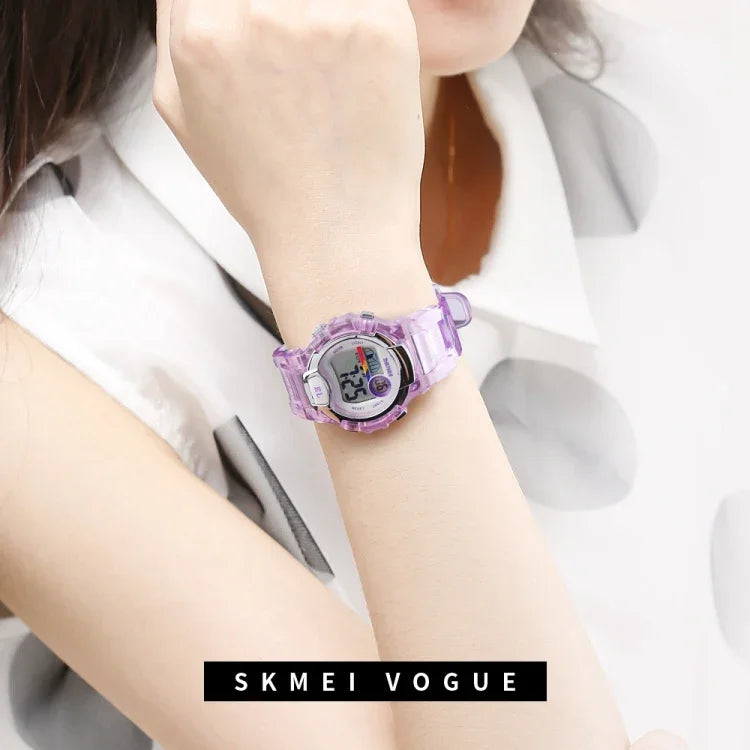 Đồng hồ kỹ thuật số nữ SKMEI 1450 trong suốt, chống nước 50m, đồng hồ thể thao có đèn LED