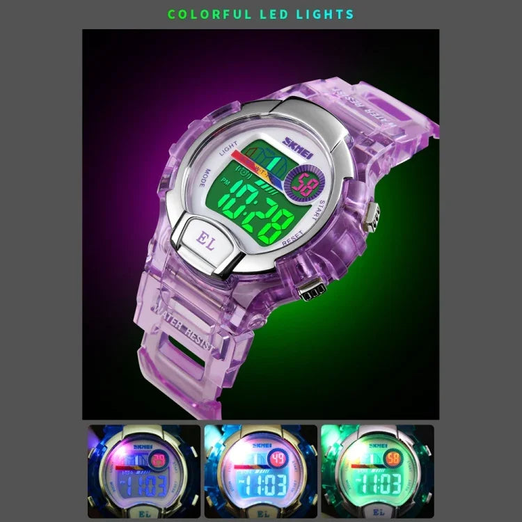 Đồng hồ kỹ thuật số nữ SKMEI 1450 trong suốt, chống nước 50m, đồng hồ thể thao có đèn LED