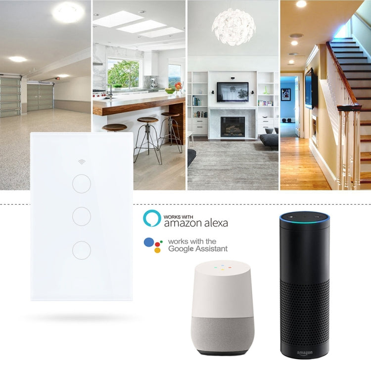 Công tắc đèn thông minh Wifi TC120 màn hình kính cảm ứng, điều khiển giọng nói, công tắc tường không dây tương thích Alexa Echo / Google Home