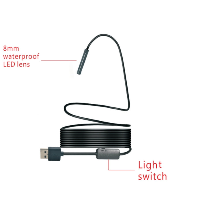 Camera nội soi WiFi HD 2.0MP ống rắn 8mm YPC110 với 8 đèn LED, chống nước IP68, đường kính ống kính 8mm, dây cứng dài 2m
