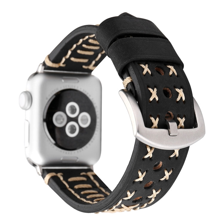 Dây đồng hồ da thật họa tiết đường kẻ thủ công cho Apple Watch Series 10 42mm / 9&8&7 41mm / SE 3&SE 2&6&SE&5&4 40mm / 3&2&1 38mm, Dành cho 38mm