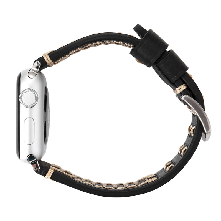 Dây đồng hồ da thật họa tiết đường kẻ thủ công cho Apple Watch Series 10 42mm / 9&8&7 41mm / SE 3&SE 2&6&SE&5&4 40mm / 3&2&1 38mm, Dành cho 38mm
