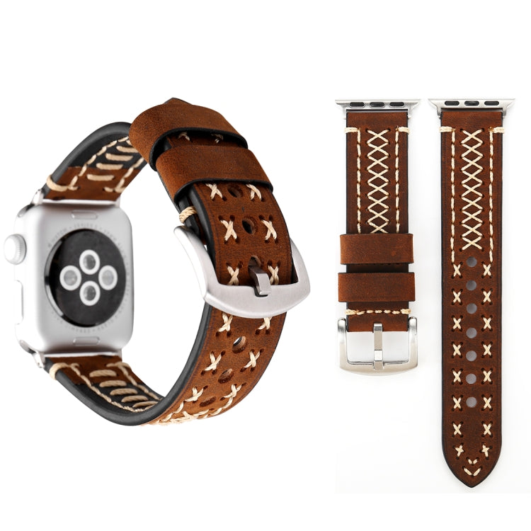 Dây đồng hồ da thật họa tiết đường kẻ thủ công cho Apple Watch Series 10 42mm / 9&8&7 41mm / SE 3&SE 2&6&SE&5&4 40mm / 3&2&1 38mm, Dành cho 38mm