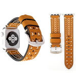 Dây đồng hồ da thật họa tiết đường kẻ thủ công cho Apple Watch Series 10 42mm / 9&8&7 41mm / SE 3&SE 2&6&SE&5&4 40mm / 3&2&1 38mm, Dành cho 38mm