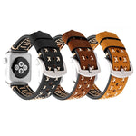 Dây đồng hồ da thật họa tiết đường kẻ thủ công cho Apple Watch Series 10 42mm / 9&8&7 41mm / SE 3&SE 2&6&SE&5&4 40mm / 3&2&1 38mm, Dành cho 38mm
