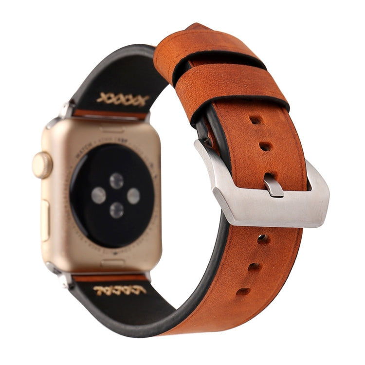 Dây đồng hồ da thật họa tiết đường kẻ Retro XX cho Apple Watch Ultra 49mm&Watch Ultra 2 49mm / Series 10 46mm / 9&8&7 45mm / SE 3&SE 2&6&SE&5&4 44mm / 3&2&1 42mm, Dành cho 42mm
