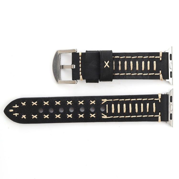 Dây đồng hồ da thật họa tiết đường kẻ thủ công cho Apple Watch Ultra 49mm&Watch Ultra 2 49mm / Series 10 46mm / 9&8&7 45mm / SE 3&SE 2&6&SE&5&4 44mm / 3&2&1 42mm, Dành cho 42mm