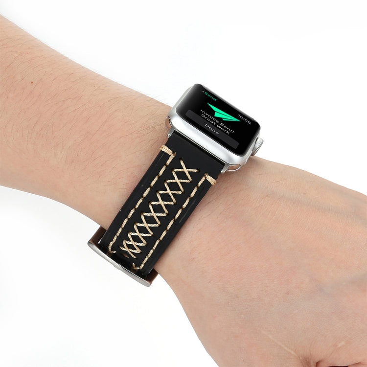Dây đồng hồ da thật họa tiết đường kẻ thủ công cho Apple Watch Ultra 49mm&Watch Ultra 2 49mm / Series 10 46mm / 9&8&7 45mm / SE 3&SE 2&6&SE&5&4 44mm / 3&2&1 42mm, Dành cho 42mm